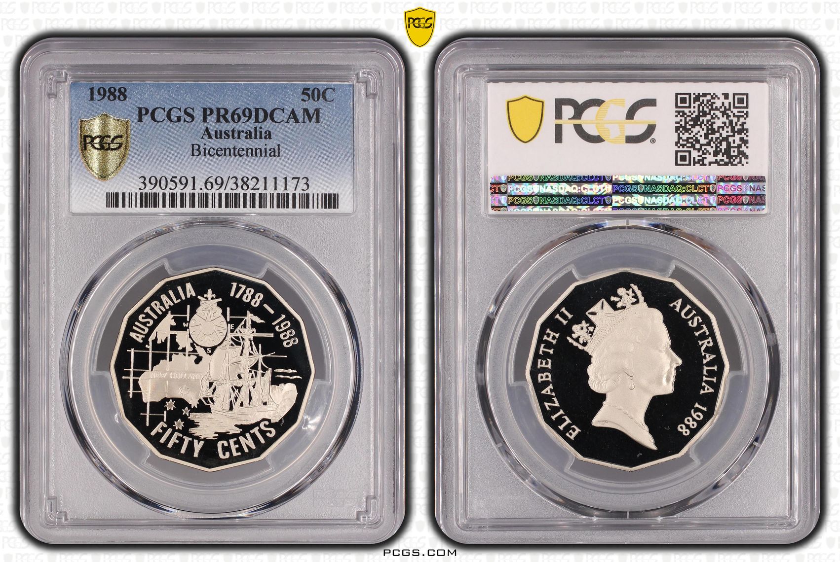 1988 Australian Fifty Cent, 50c Proof Bicentennial PCGS - PR69DCAM -173