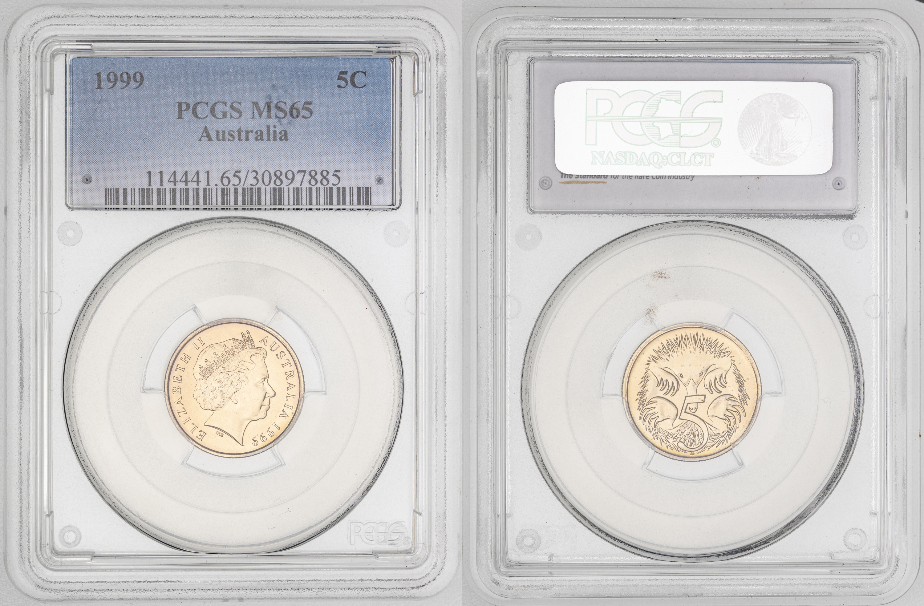 Elizabeth II, , Five Cent, 1999, PCGS MS65