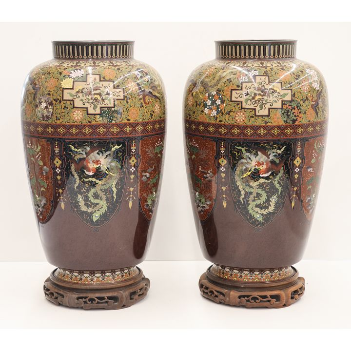 Exceptional Pair of Japanese Ando Cloisonne Vases
