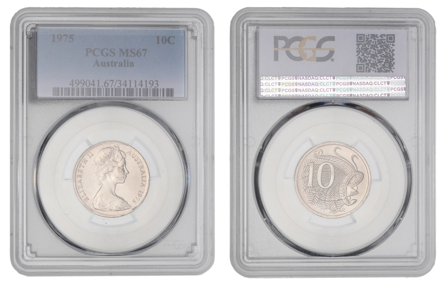 Elizabeth II, Ten Cent, 1975, PCGS MS67