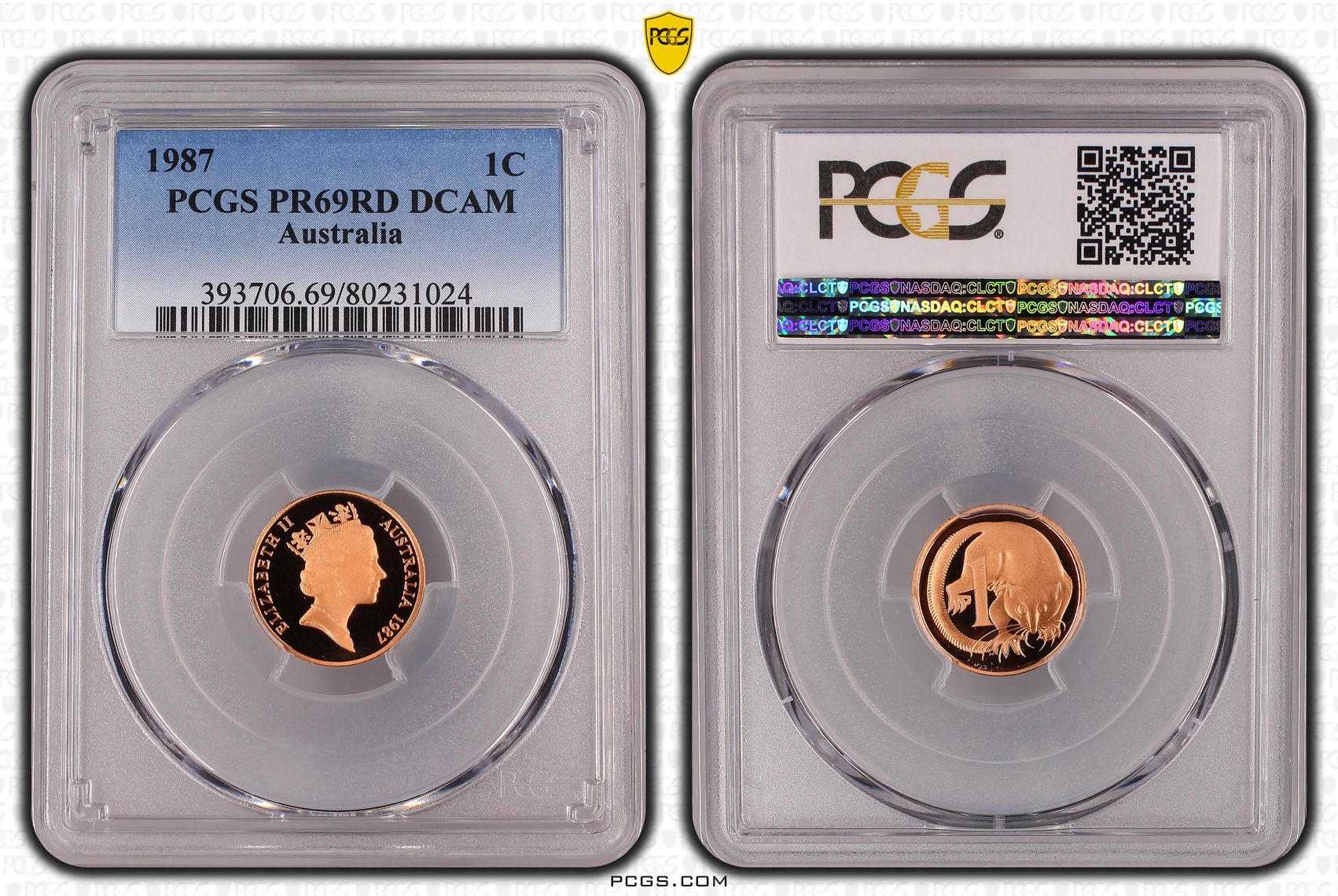 Elizabeth II, One Cent, 1987, PCGS PR69DCAM