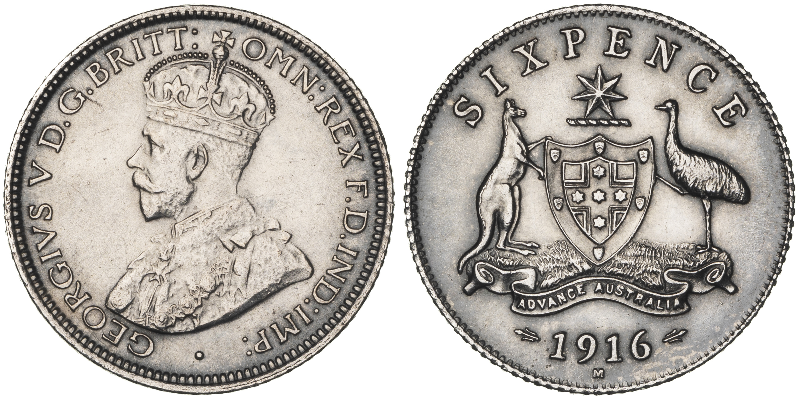 George V, Sixpence, 1916-M, UNC