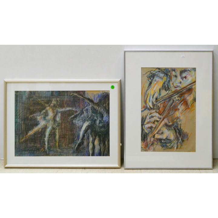 2pc Lionel Lin Serebrin (20/21st Cent. WA) Abstract Dancers and Violin Player Pastels