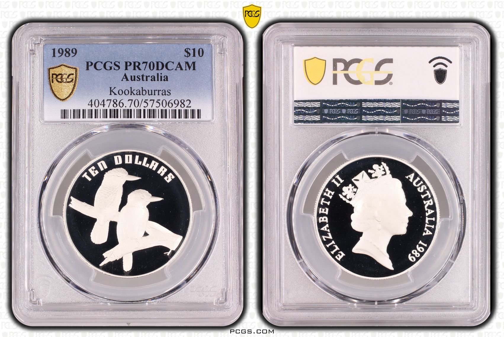 Kookaburras KM-133 Silver, 16/0, Ten Dollar, 1989, PCGS PR70DCAM
