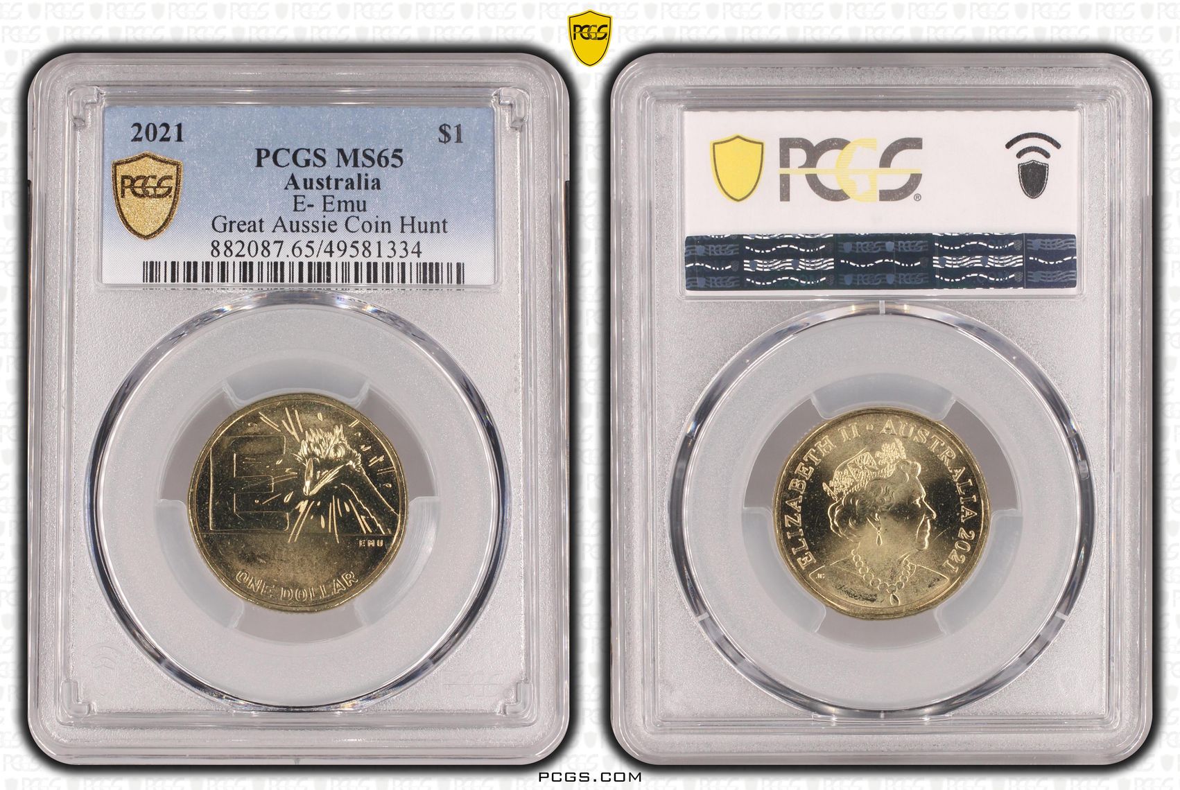 Elizabeth II, E- Emu Great Aussie Coin Hunt , One Dollar, 2021, PCGS MS65