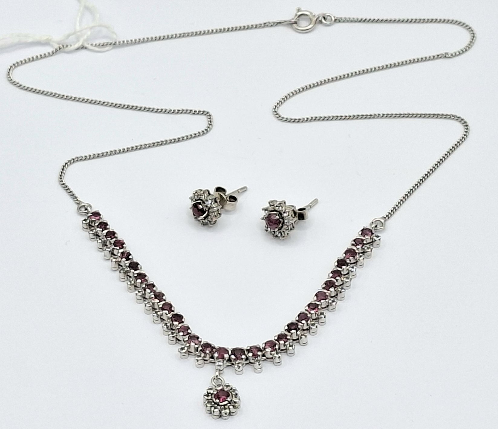 Sterling Silver Ruby And Diamond Necklace