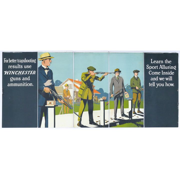 1920's Winchester 5 Panel Advertising Double Sided Sign- Trap Shooting / Batteries