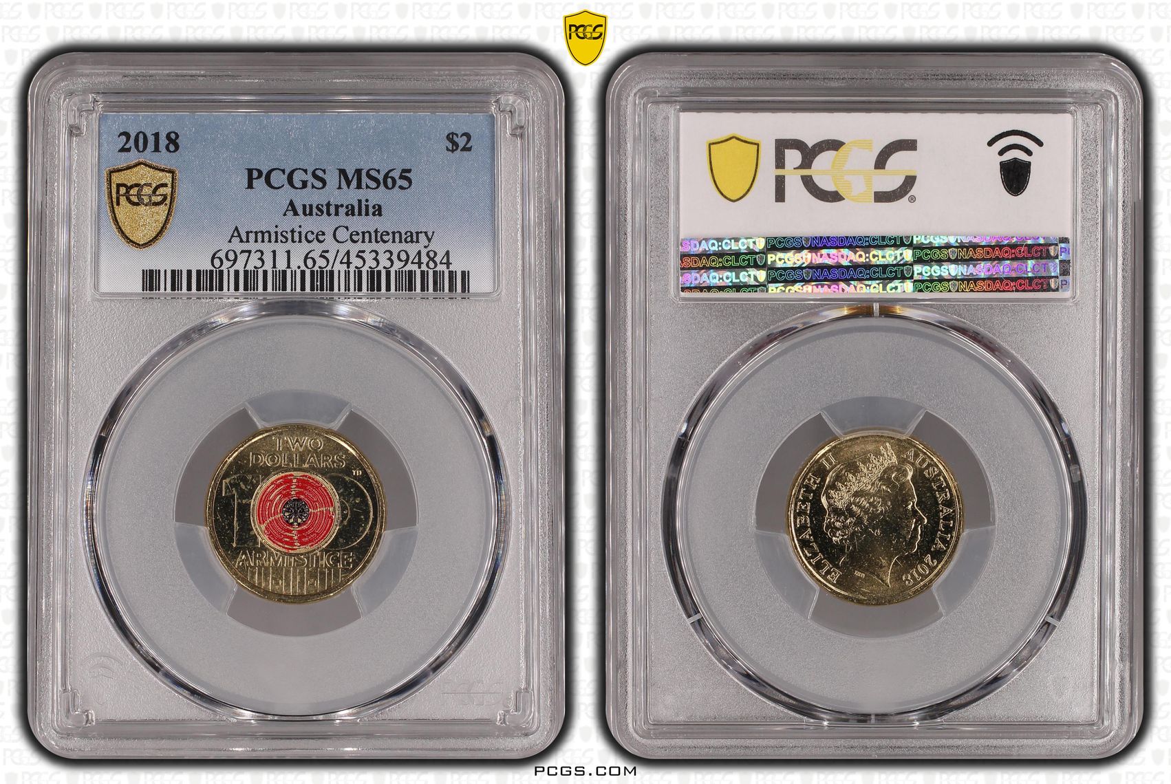Elizabeth II, Armistice Centenary, Two Dollar, 2018, PCGS MS 65