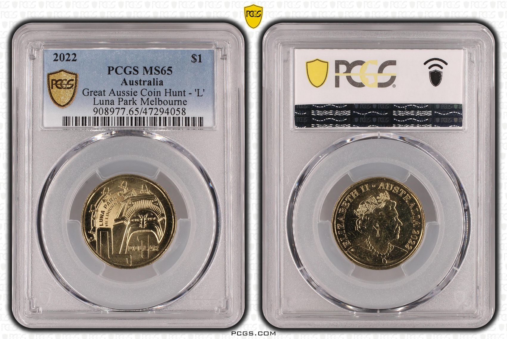 Great Aussie Coin Hunt - 'L', One Dollar, 2022, PCGS MS 65