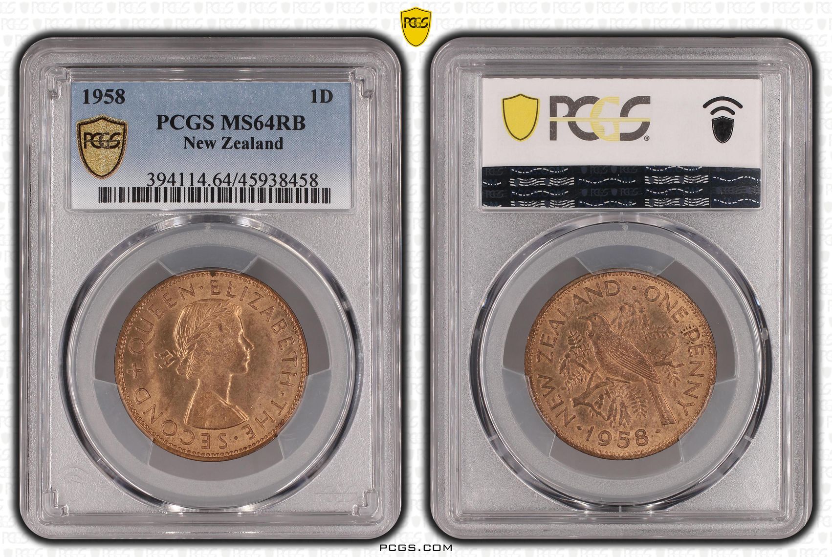 1958 New Zealand Penny PCGS - MS64RB POP 4/0 -458