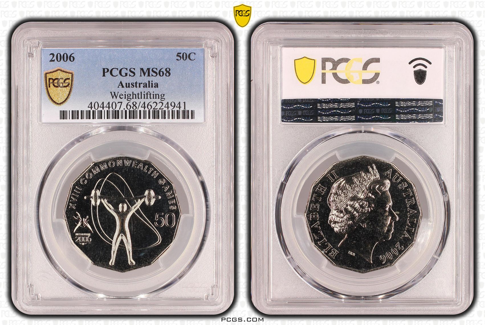 Elizabeth II, Weightlifting, POP 5/0, Fifty Cent, 2006, PCGS MS 68