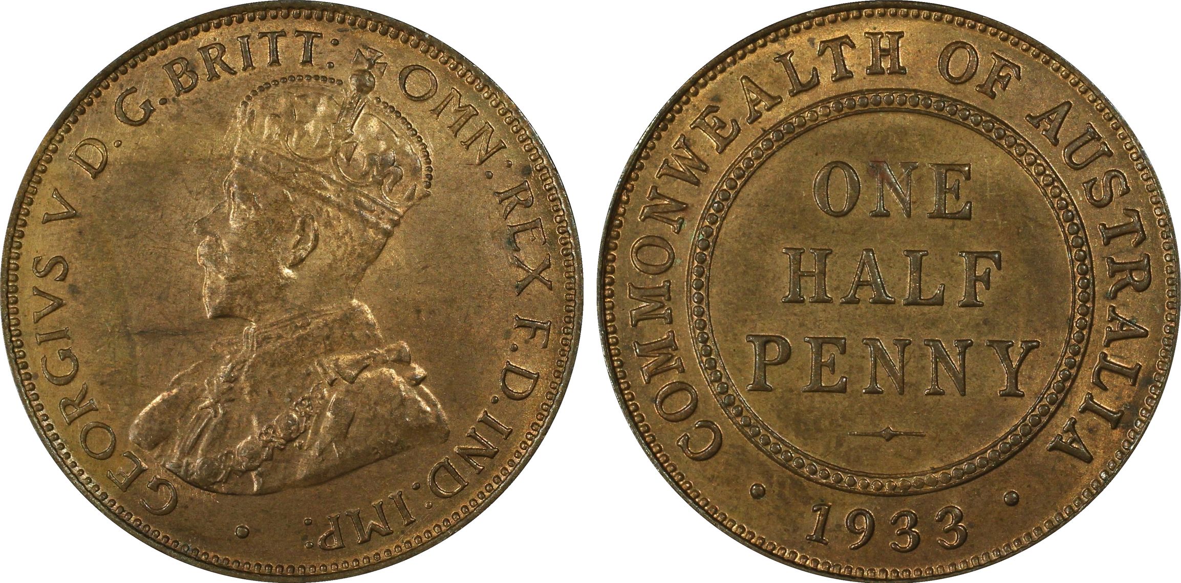 1933 Australia Half Penny PCGS - MS64RB -710