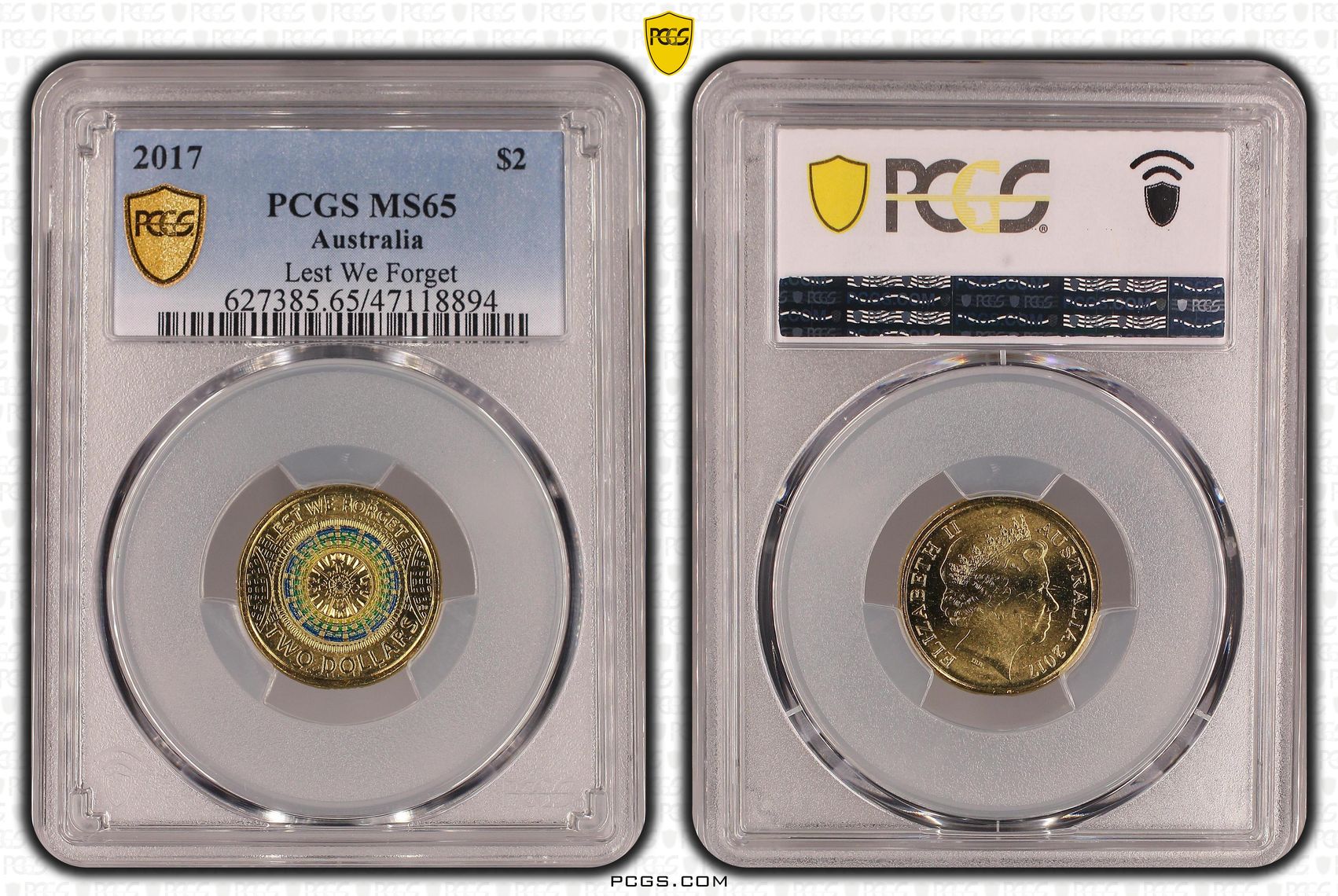 Lest We Forget Colourised, Two Dollar, 2017, PCGS MS65