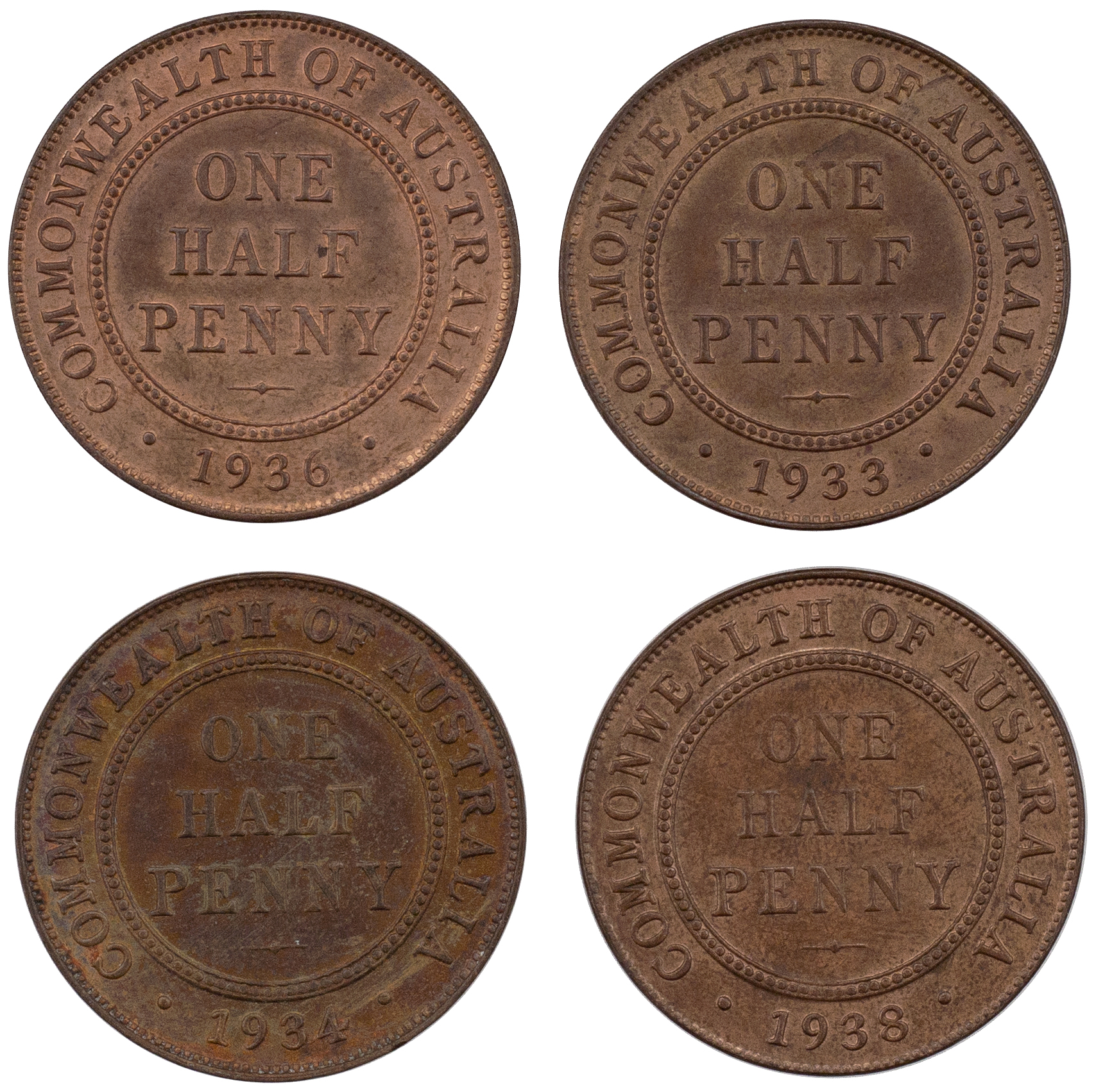 George V - George VI, Halfpenny, 1933 - 1938, UNC - CHU