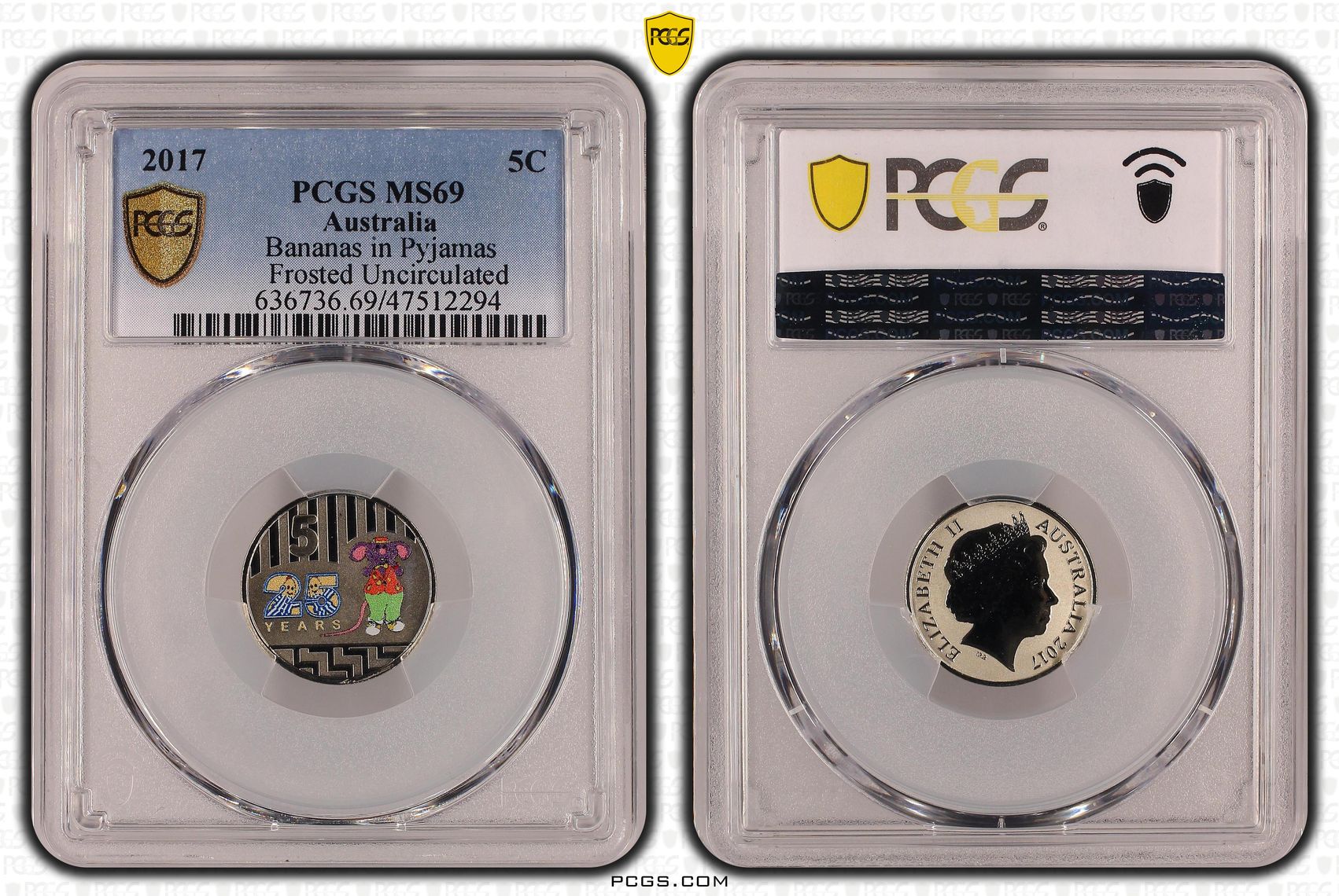 Bananas in Pyjamas Frosted Uncirculated, Five Cent, 2017, PCGS MS 69