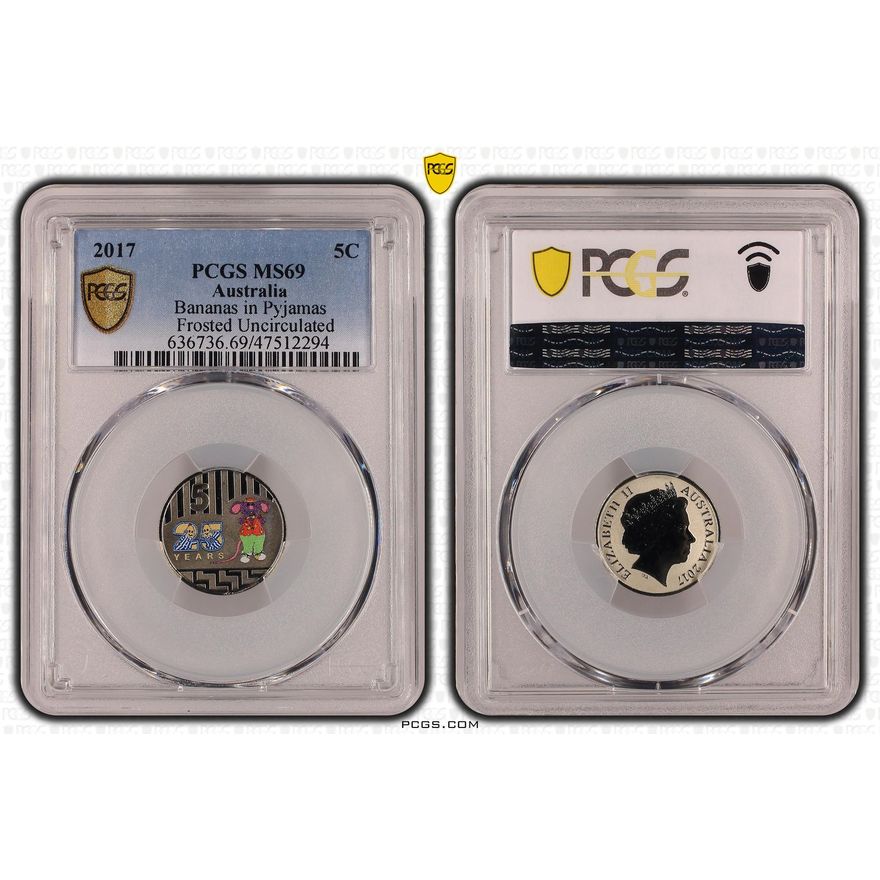 Bananas in Pyjamas Frosted Uncirculated, Five Cent, 2017, PCGS MS 69
