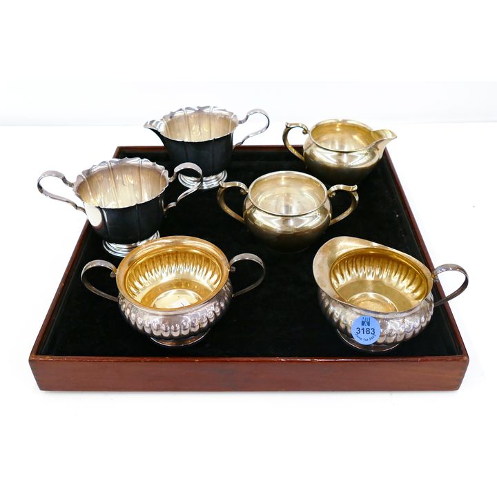 3 Pairs American Sterling Sugar & Creamers 4'' to 5''