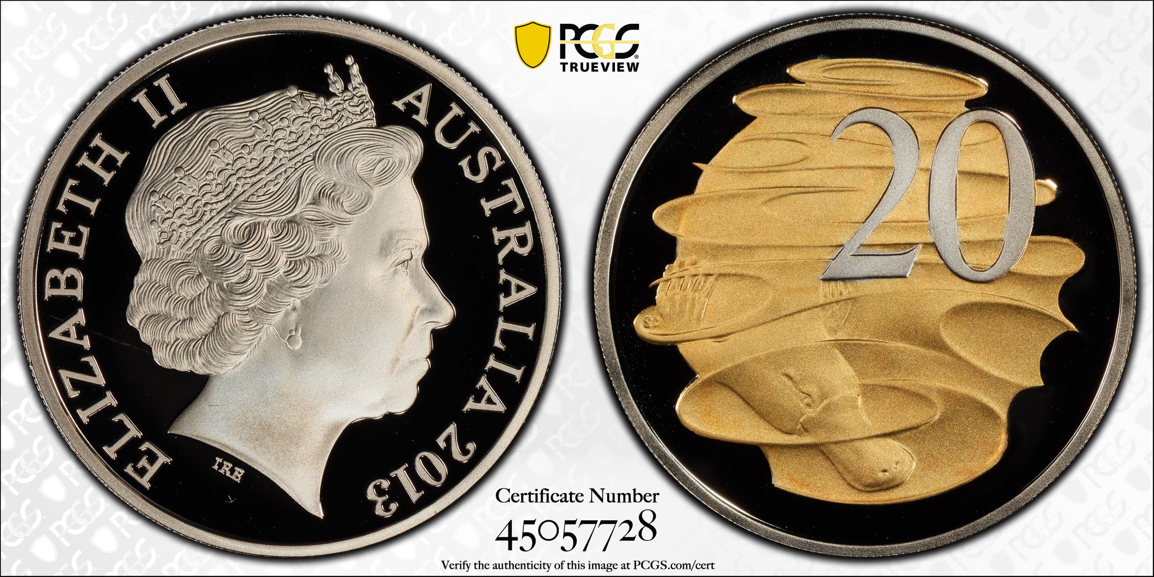 Elizabeth II, Playtpus Gilt, Twenty Cents, 2013, PCGS PR 69DCAM