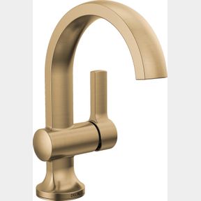 DELTA FAUCET ALBION SINGLE HOLE BATHROOM FAUCET, GOLD SINGLE HANDLE BATHROOM FAUCET, BATHROOM SINK FAUCET, METAL PUSH POP-UP DRAIN