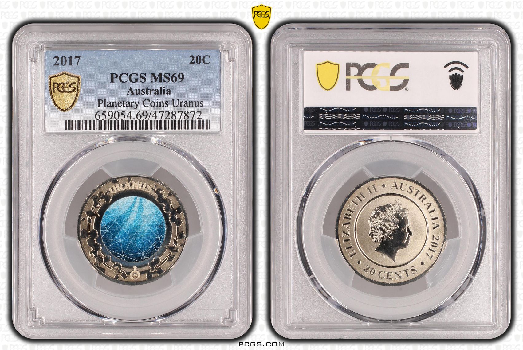 Elizabeth II, Planetary Coins Uranus, Twenty Cent, 2017, PCGS MS69