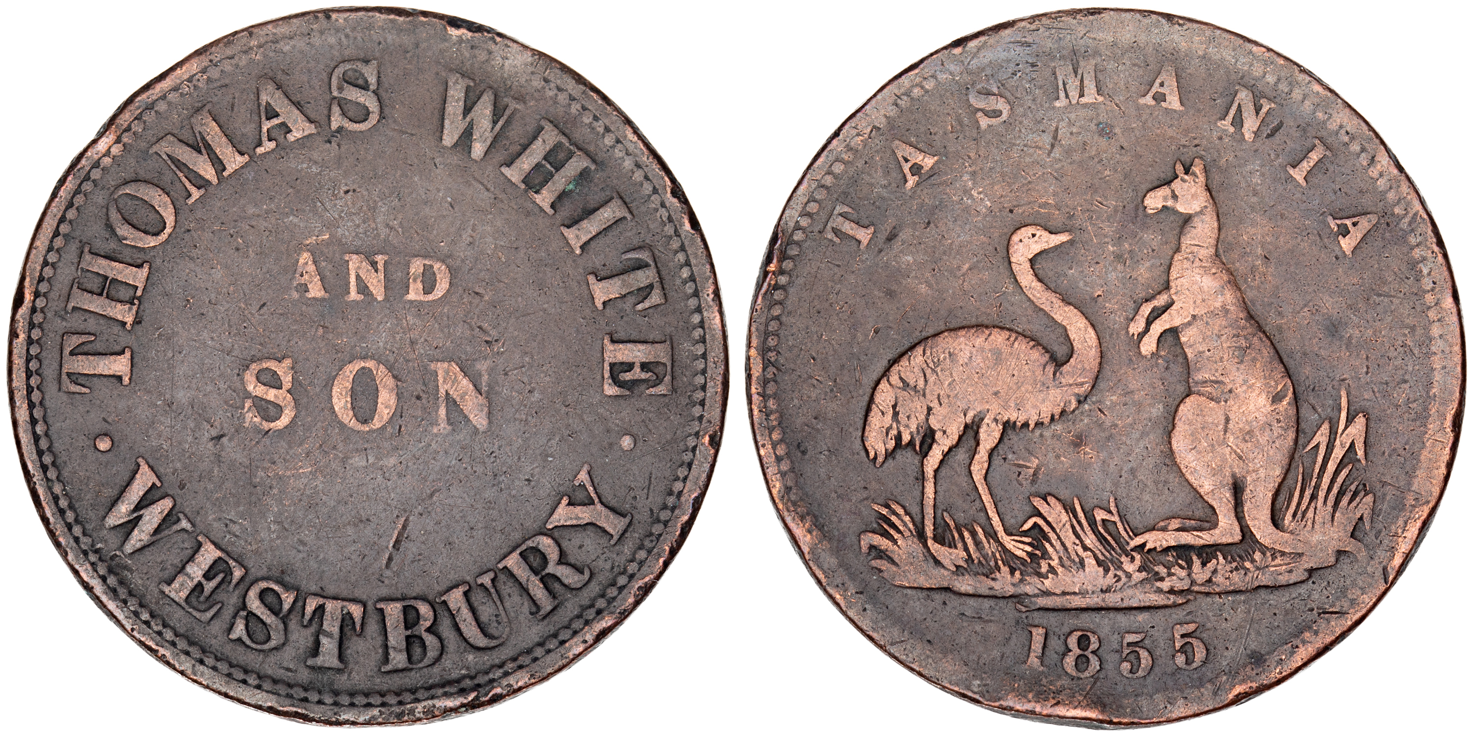 A.307 - Thomas White and Son, Westbury, Tasmania, Penny, 1857, Fine