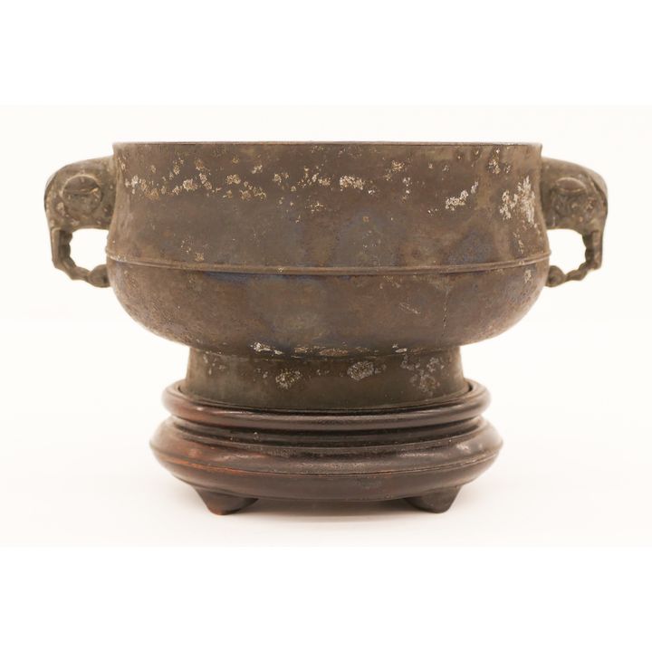 Chinese Qing Bronze Elephant Handle Censer