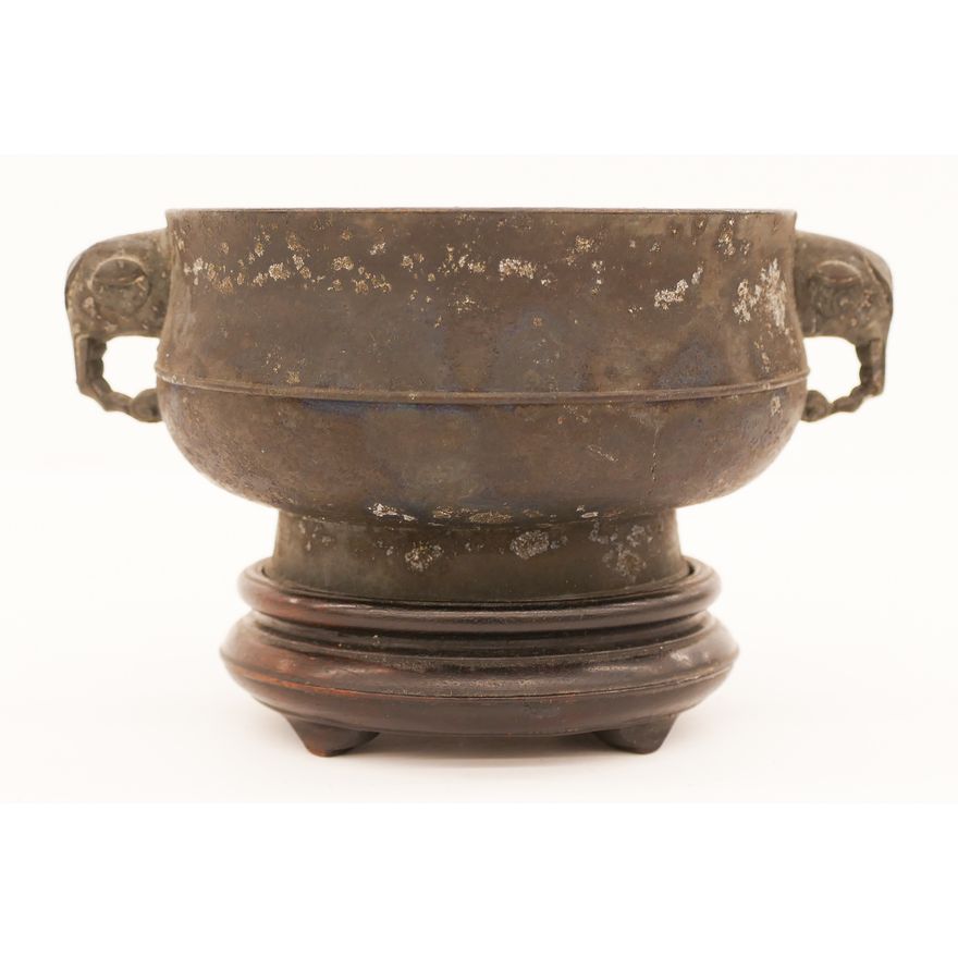 Chinese Qing Bronze Elephant Handle Censer