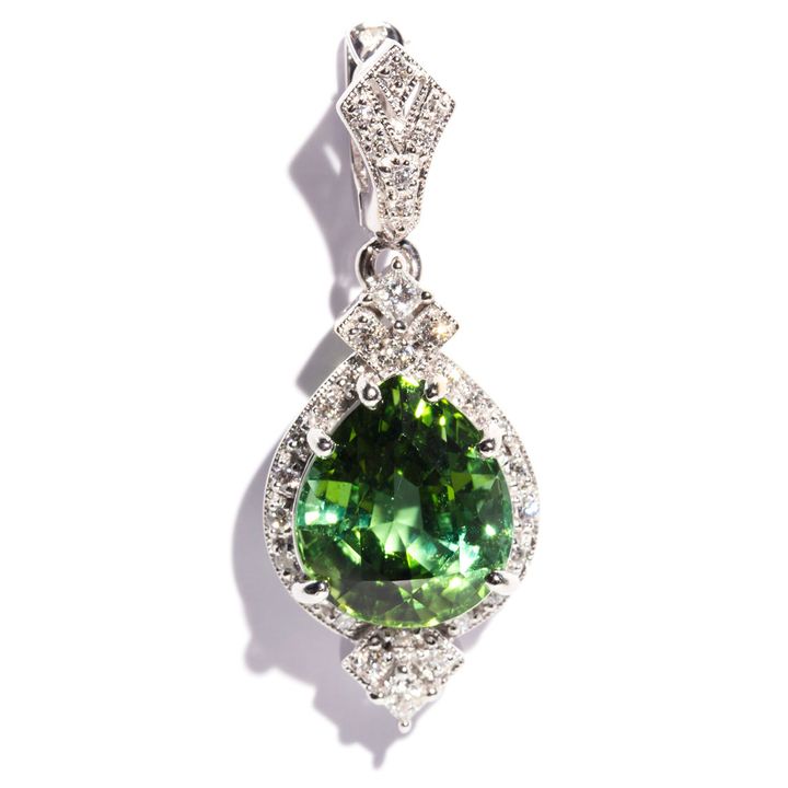 9.69 Carat Bright Green Tourmaline & Diamond Pendant