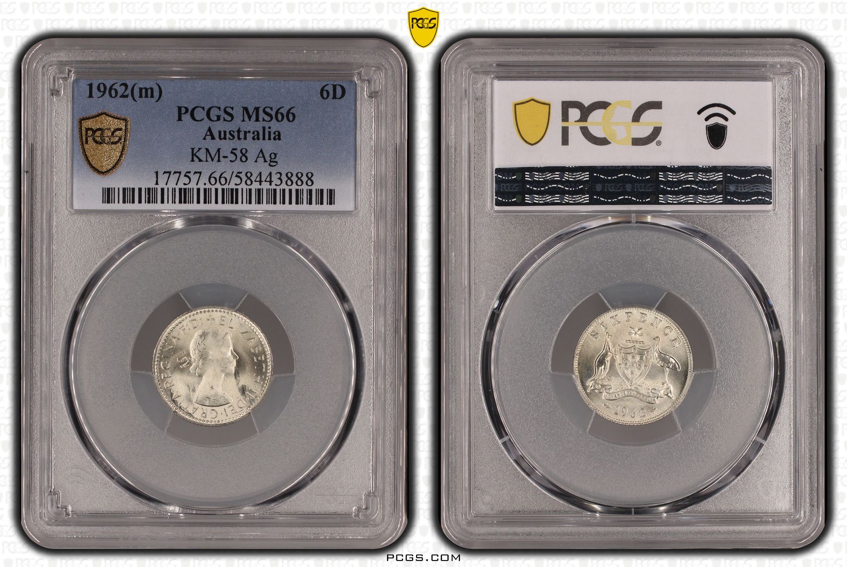 KM-58 Silver, Sixpence, 1962(m), PCGS MS66