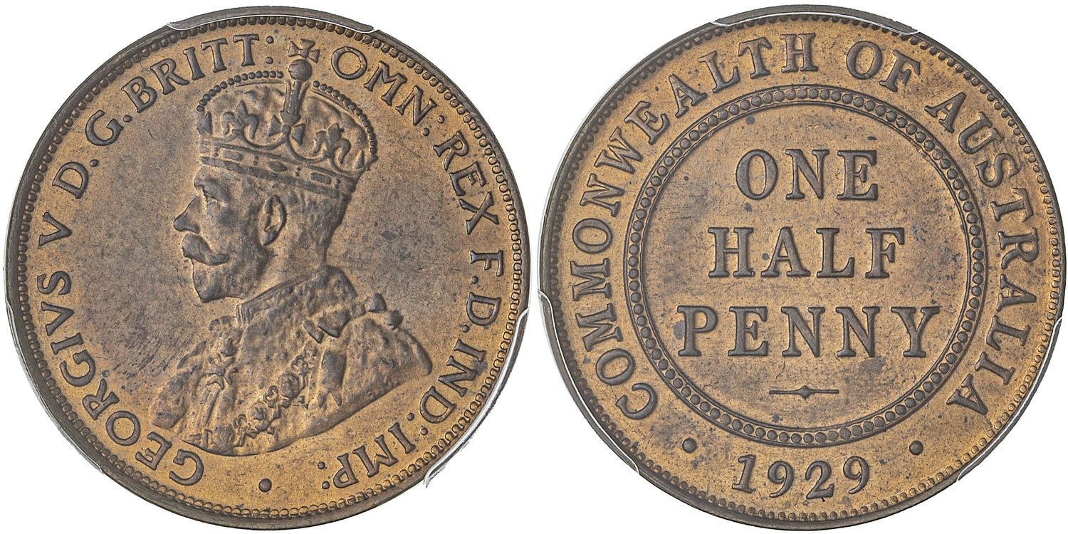 George V, Halfpenny, 1929, PCGS MS64RB