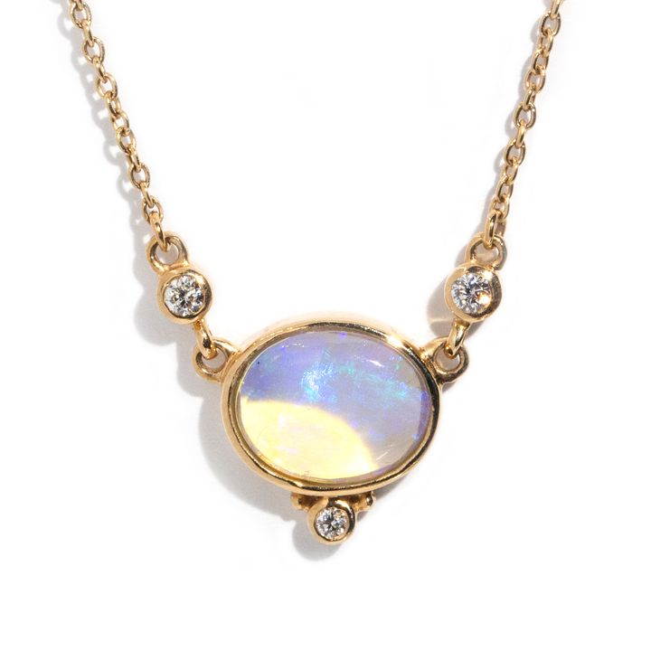 9 Carat Yellow Gold Crystal Opal and Diamond Necklet,