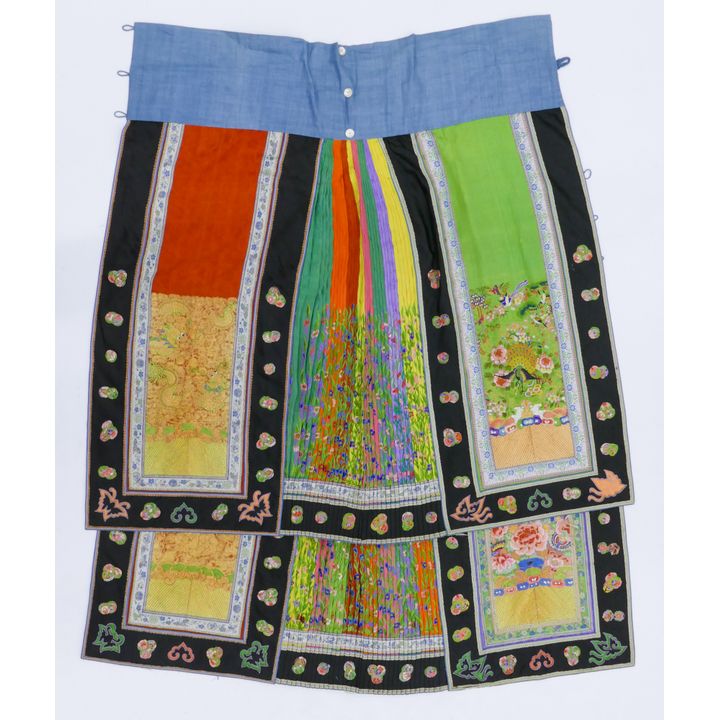 Pair Chinese Silk Embroidered Dragon & Phoenix Skirt Panels