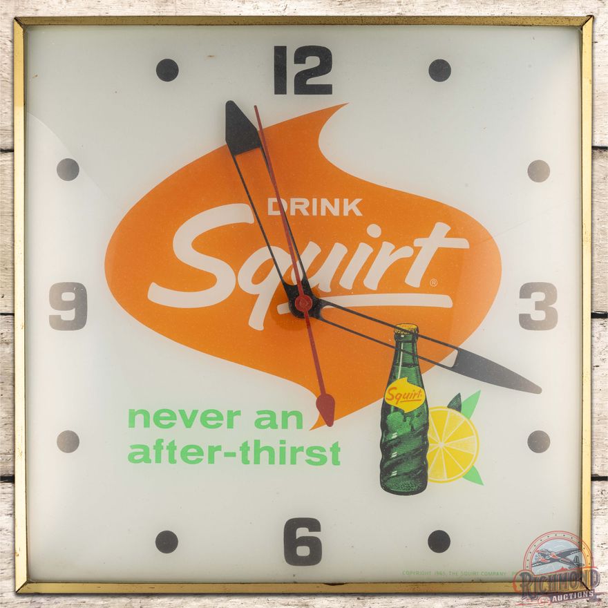 Drink Squirt "Never an After-Thirst" Lighted Advertising Clock w/ Bottle