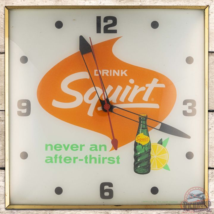 Drink Squirt "Never an After-Thirst" Lighted Advertising Clock w/ Bottle