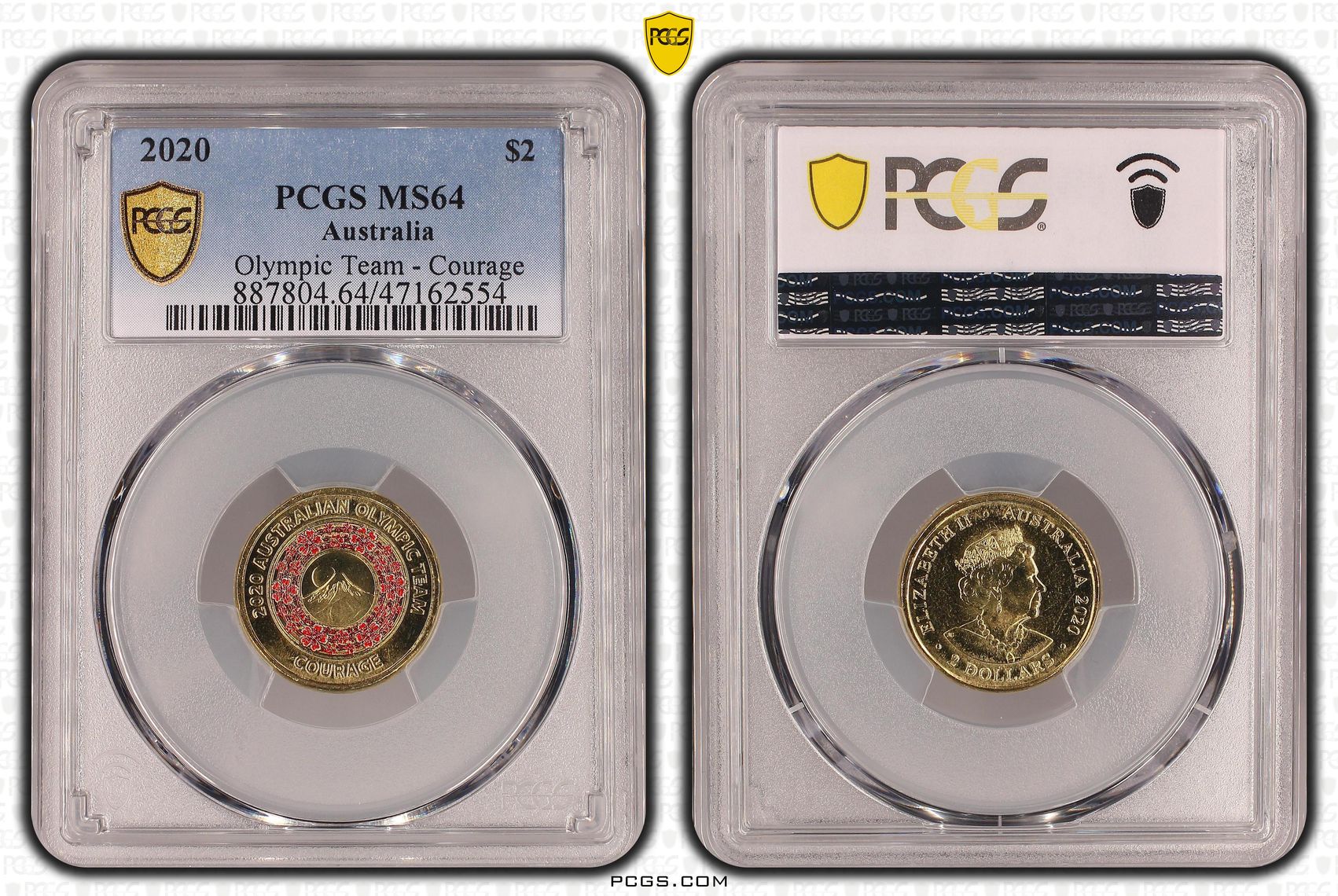 Elizabeth II, Olympic Team - Courage , Two Dollar, 2020, PCGS MS64
