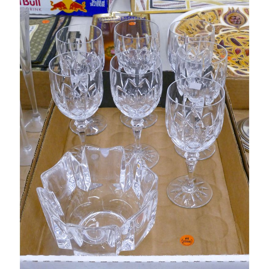 Box Galway Cut Crystal Goblest and Orrefors Bowl