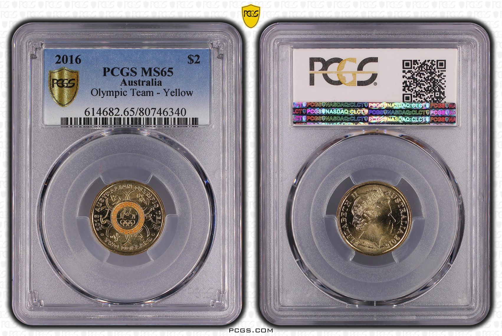 Elizabeth II, Olympic Team - Yellow, Two Dollar, 2016, PCGS MS65