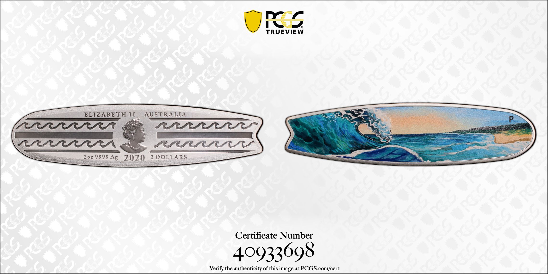 Surfboard, Two Dollar, 2020-P, PCGS MS70