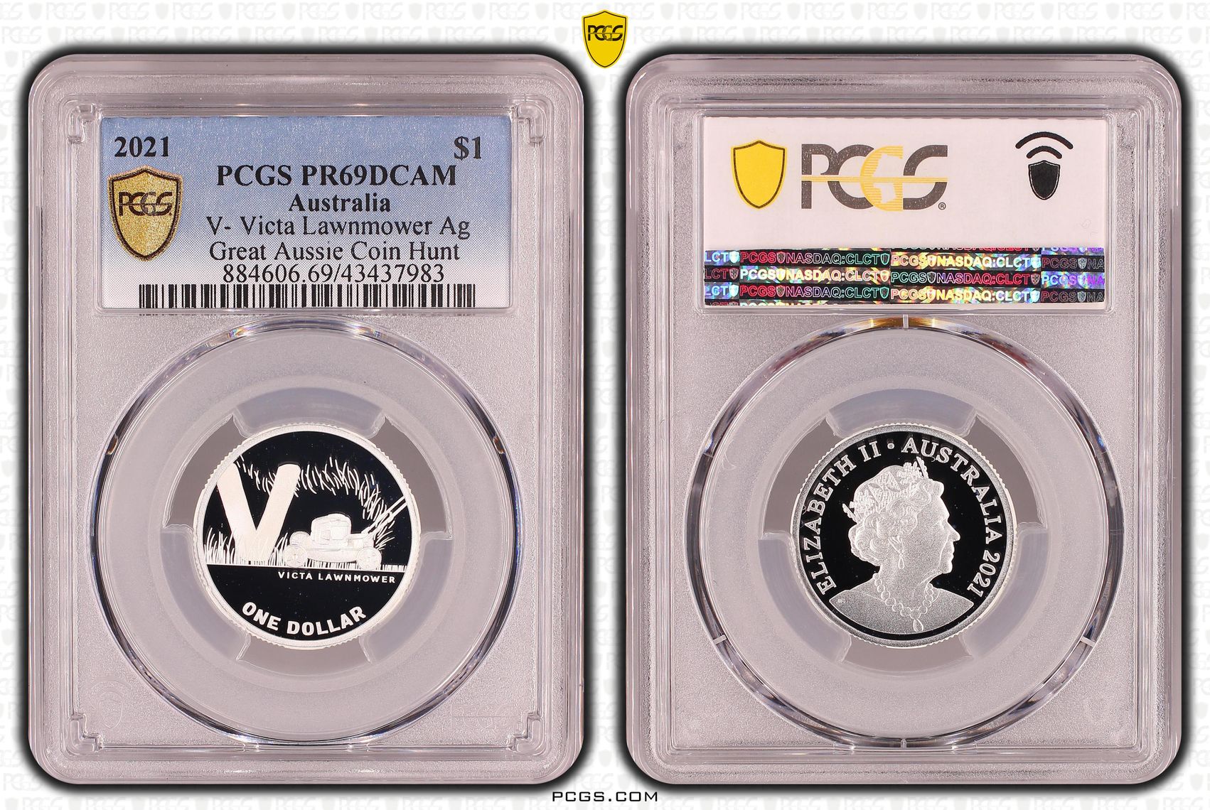 Elizabeth II, Silver, V- Victa Lawnmower, Great Aussie Coin Hunt, One Dollar, PR69DCAM , 2021 PCGS POP - 3/0