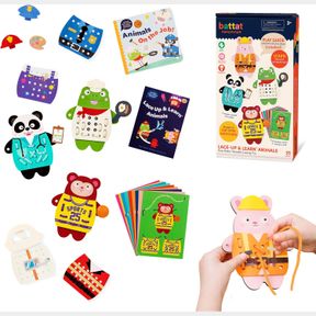 BATTAT EDUCATION WOODEN LACING TOY LACING AND THREADING TOY MONTESSORI LACING TOY LACE-UP ANIMALS 3 YEARS + LACE-UP & LEARN ANIMAL