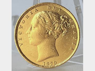 1879 VICTORIA YOUNG HEAD SYDNEY MINT SHIELD GOLD SOVEREIGN