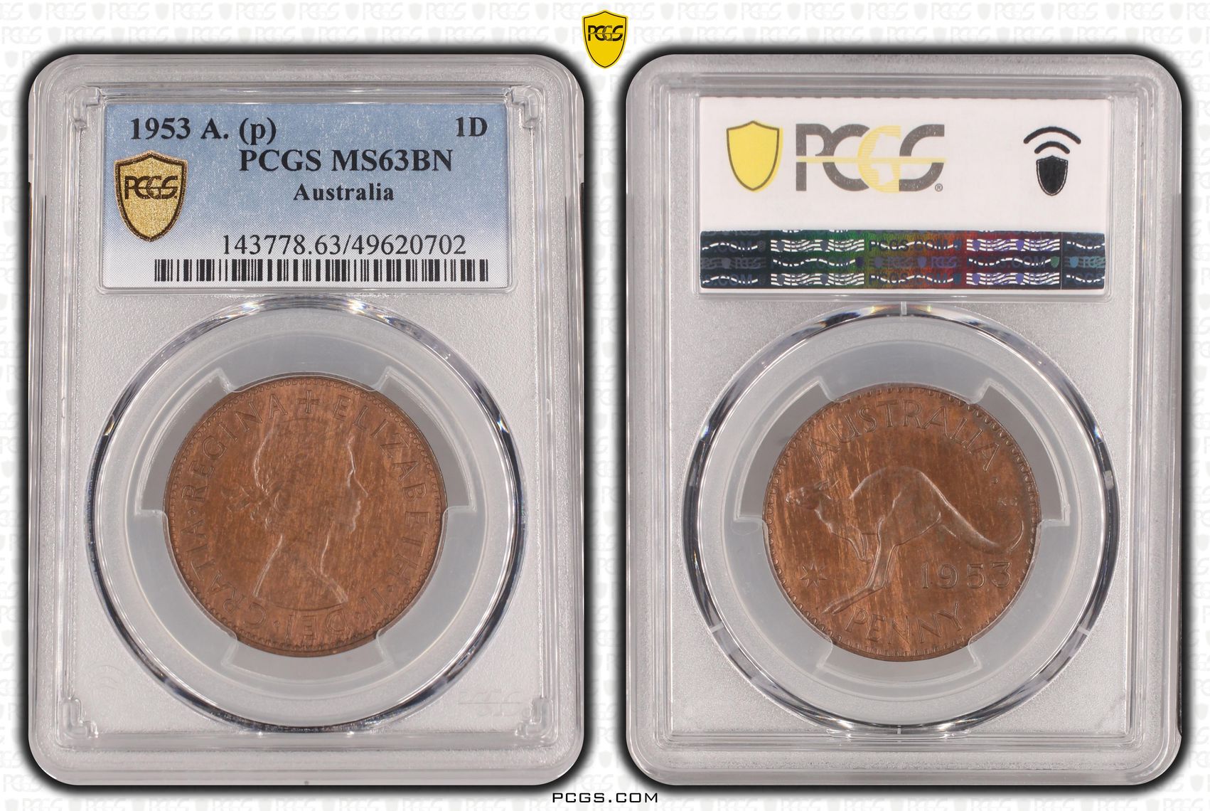 Elizabeth II, Penny, 1953, PCGS MS63BN