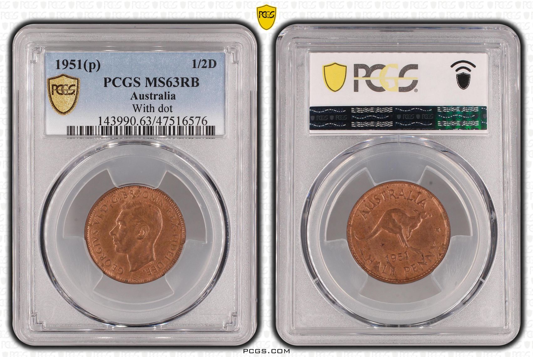 With dot, Halfpenny, 1951(p), PCGS MS 63RB