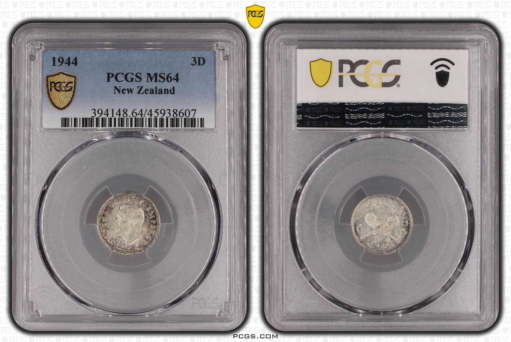 1944 New Zealand Threepence PCGS - MS64 -607