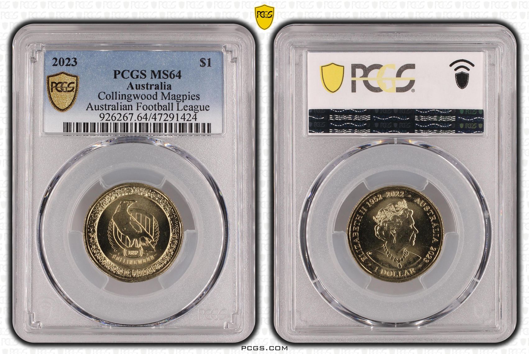 Elizabeth II, AFL - Collingwood Magpies , One Dollar, 2023, PCGS MS64