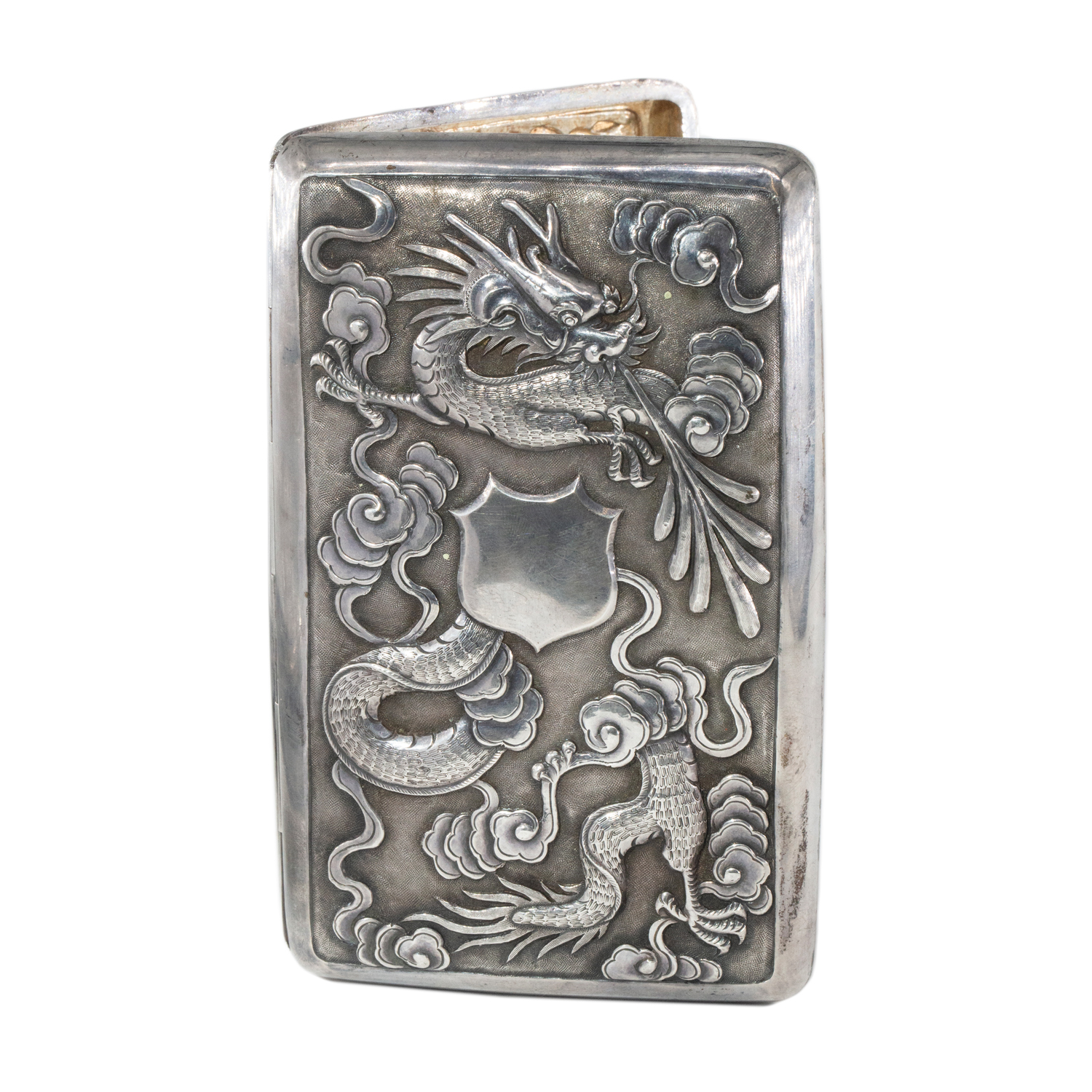 100 · Chinese Export Silver Dragon Cigar Case  w/“WC 90” Mark, Circa 1890s