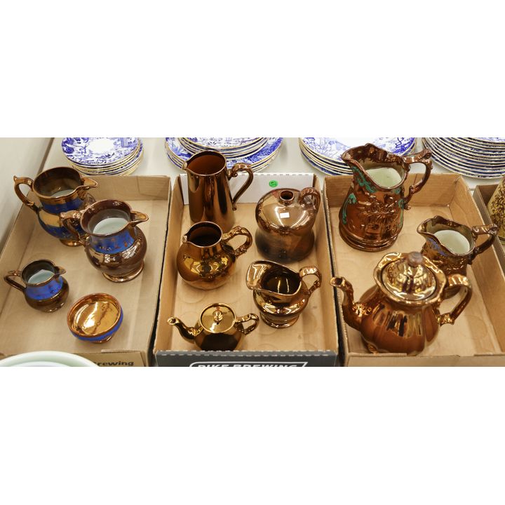 3 Boxes Antique Copper Luster Pitchers etc.