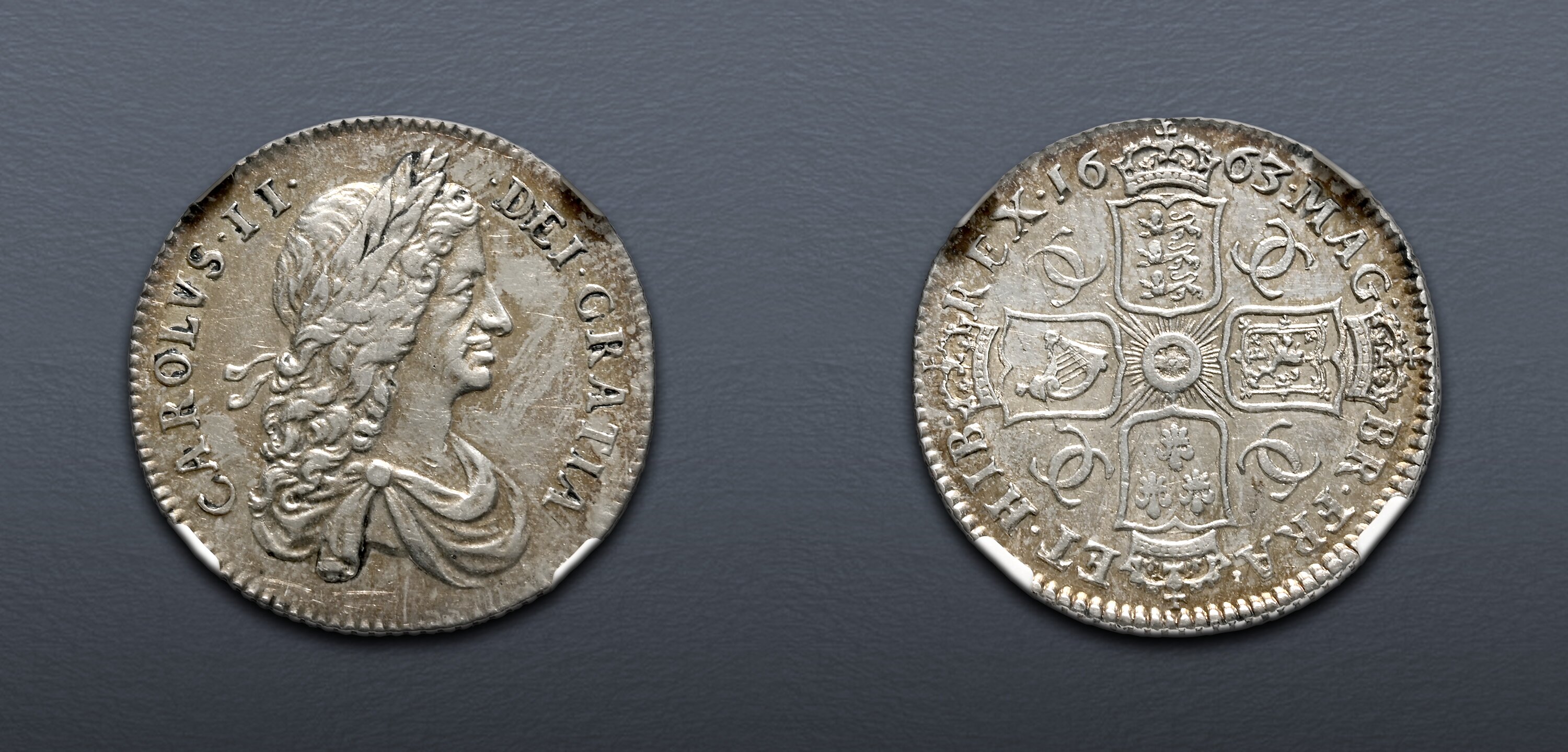 STUART. Charles II. 1660-1685. AR Shilling. Dated 1663. NGC AU Details ...