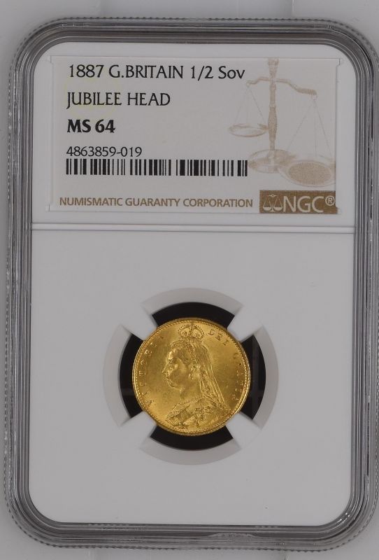 1887 Gold Half-Sovereign Imperfect J DISH L508 NGC MS 64 #4863859 