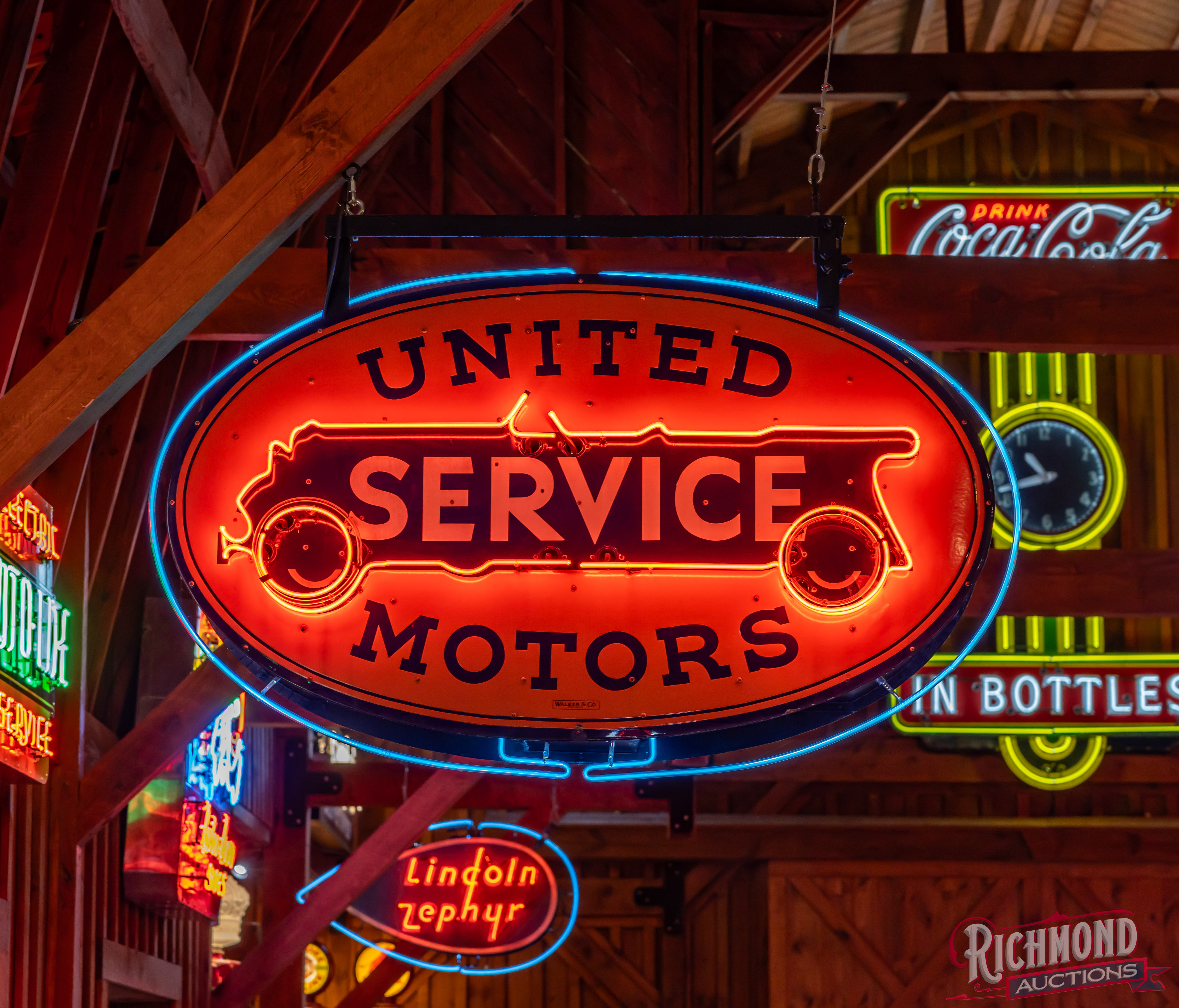 Scarce United Motors Service 6' Double Sided Porcelain Neon Sign ...